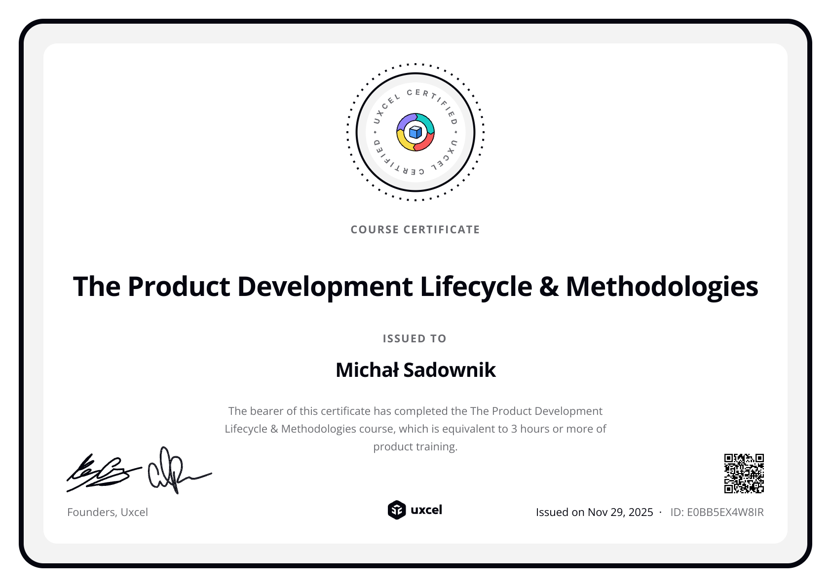 Michał Sadownik's certificate